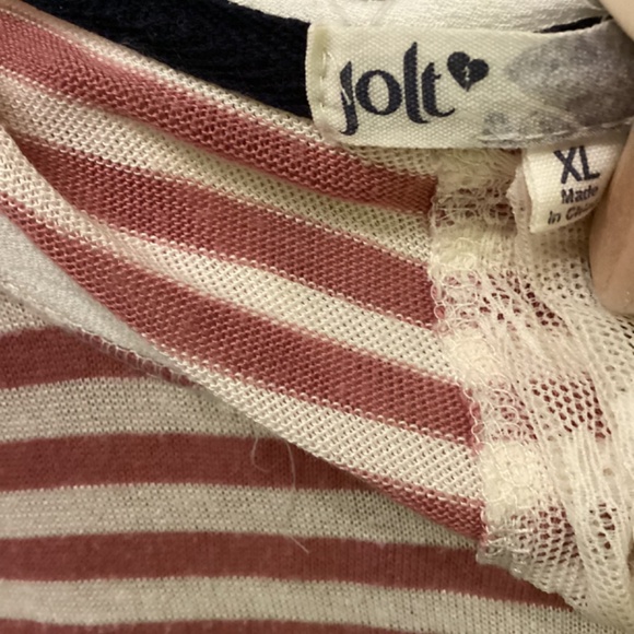 Jolt Pink Striped Hi Low Hem Knit Top XL Lightweight Lace Back Insert Soft Flowy - Picture 6 of 14